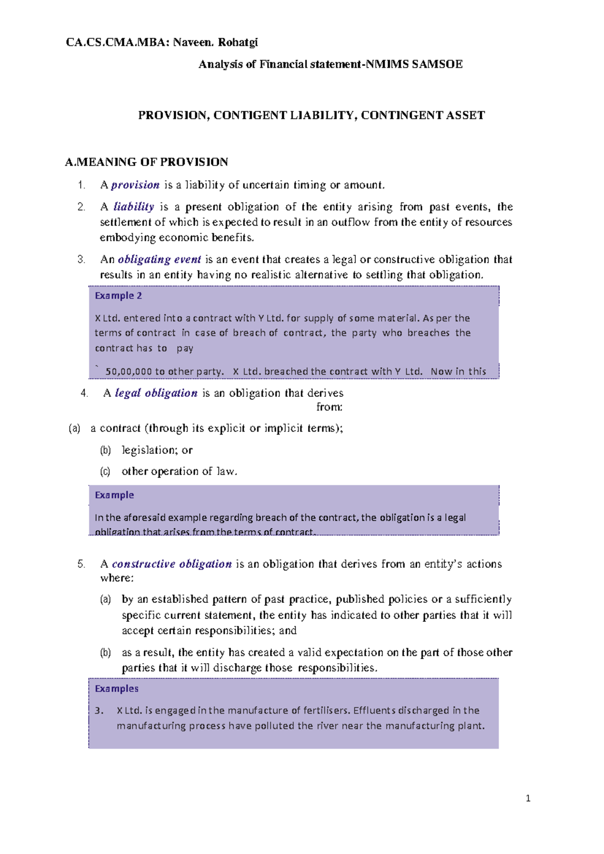Provision and contingency - Analysis of Financial statement-NMIMS ...