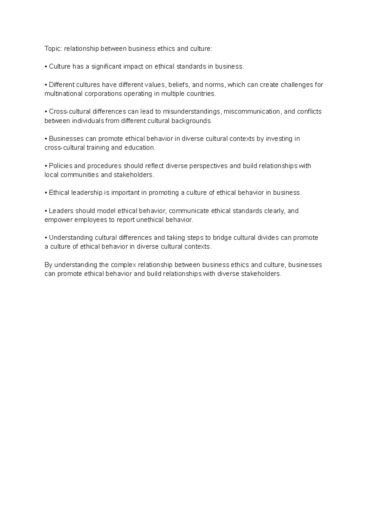 BUS 201: Study on Culture's Impact on Business Ethics Over Time - Studocu