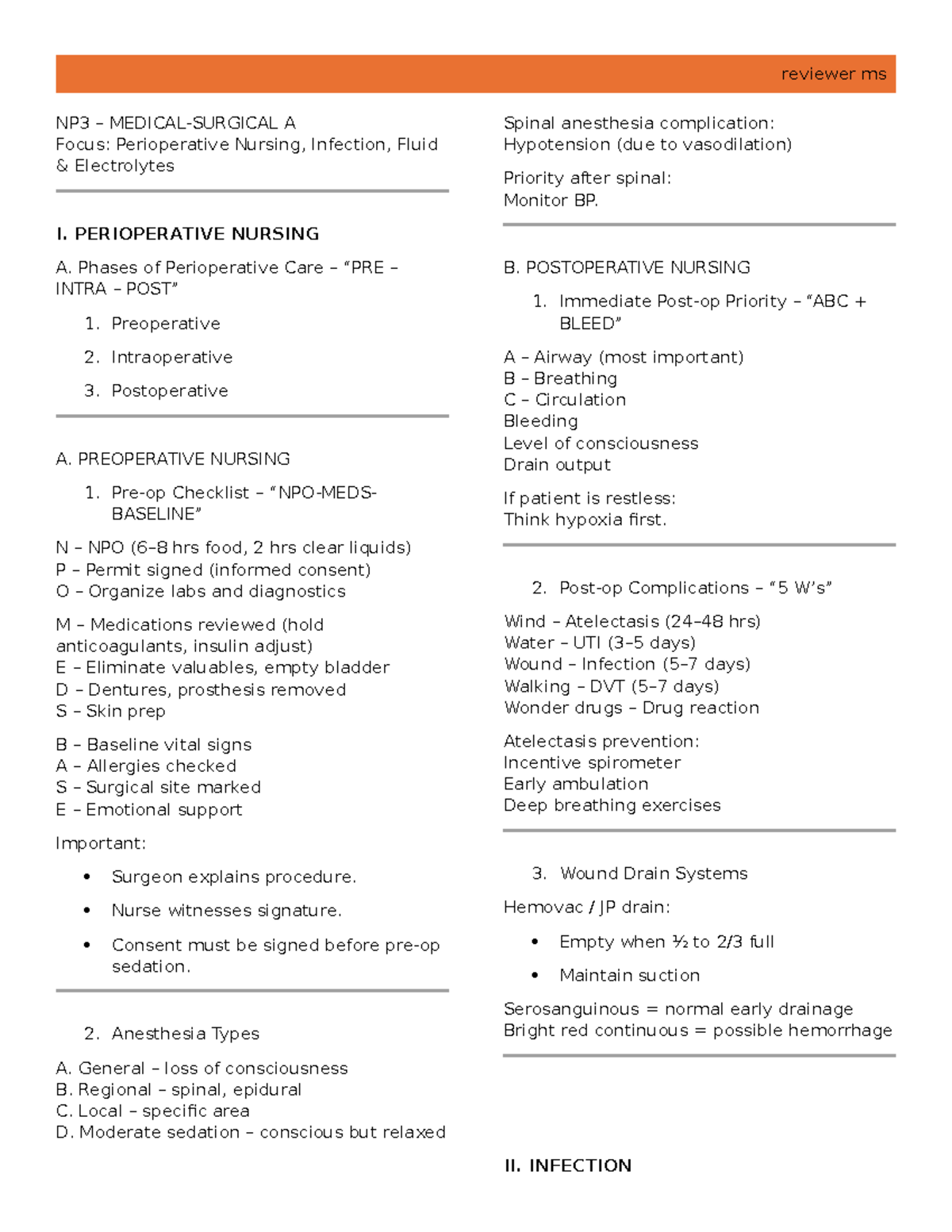 NP3 – Medical-Surgical A Mnemonics: Perioperative Nursing & Infection ...
