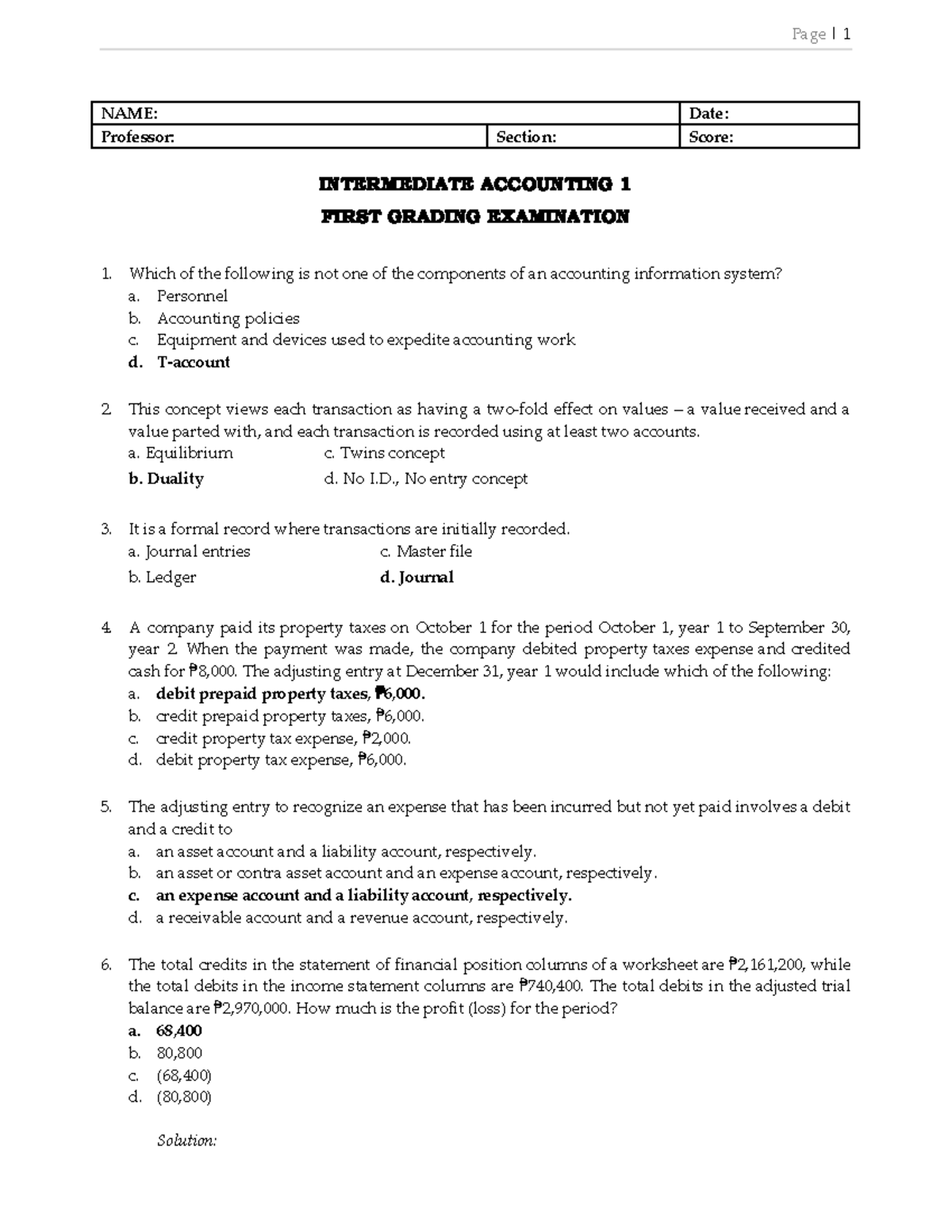 ACC106 Intermediate Accounting 1 - 1st Grading Exam Answers - Studocu
