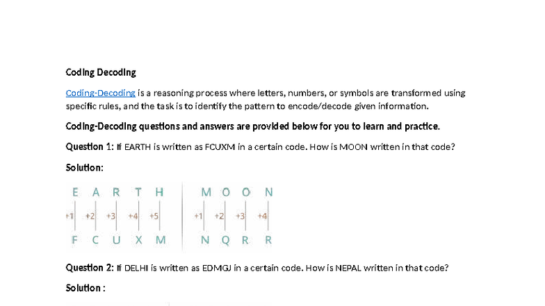 5.Coding and Decoding - Notes & Explanations for Reasoning - Studocu
