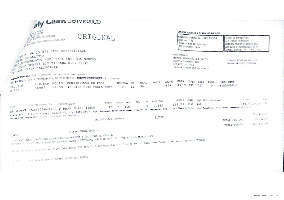 KCM B10226-DEA Original Invoice for Kimberly Clark - 2025 - Studocu