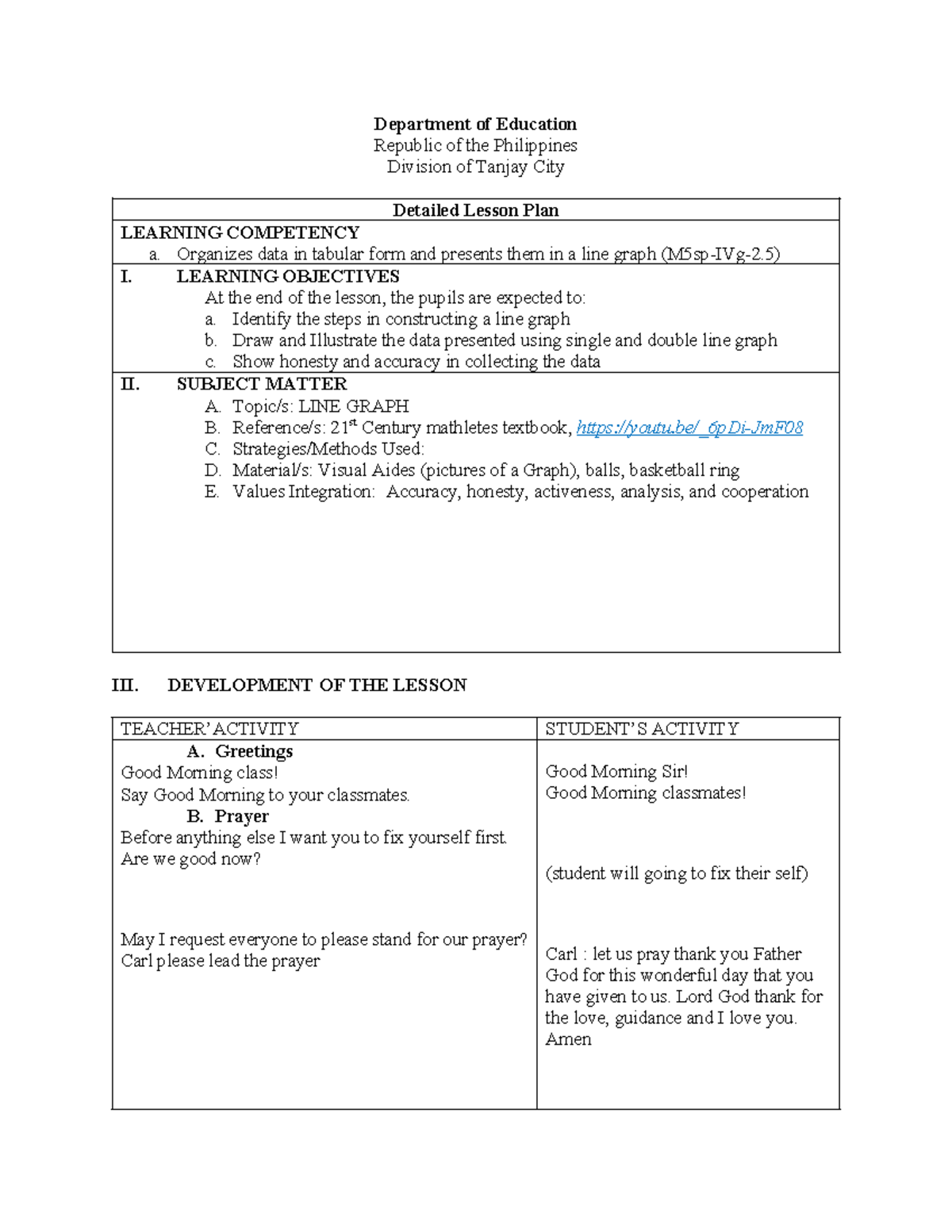 LINE Graph Final DLP: Detailed Lesson Plan for Constructing Line Graphs ...