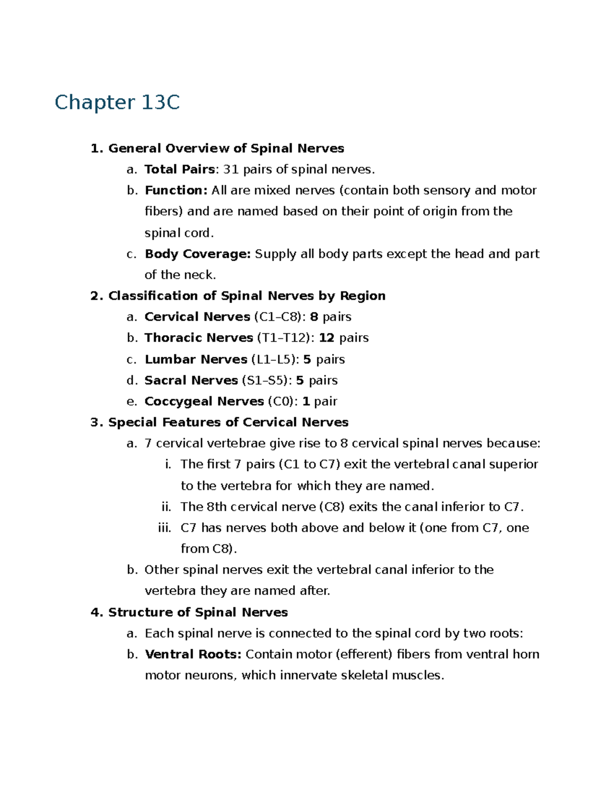 CH 13C Study Guide - Overview of Spinal Nerves and Plexuses - Studocu