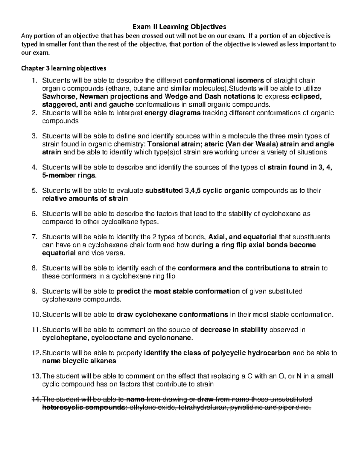 CHEM 231 Spring 2025 Exam II Objectives: Organic Chemistry Concepts ...
