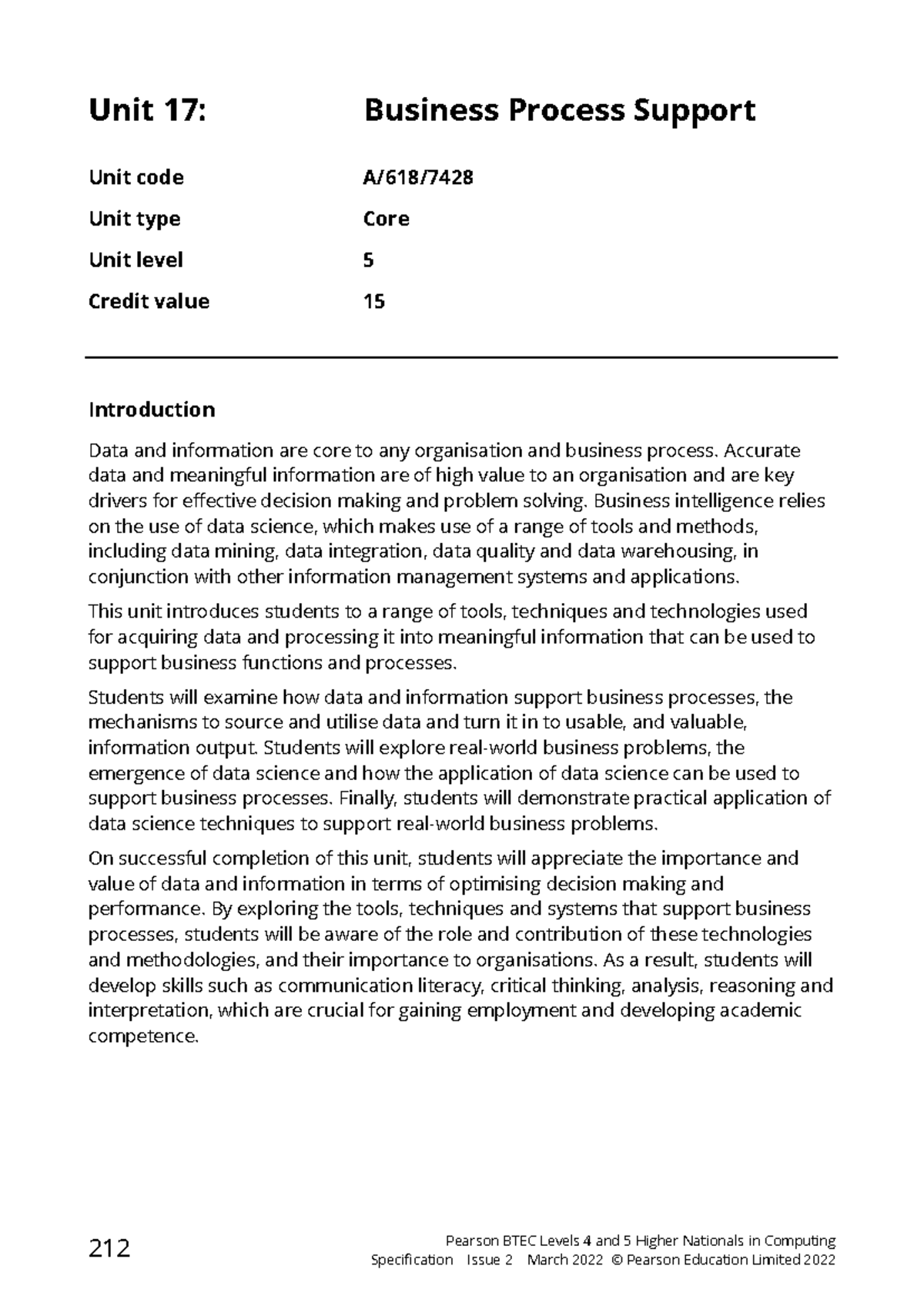 Unit 17: Business Process Support (Level 5) - BTEC Higher Nationals ...