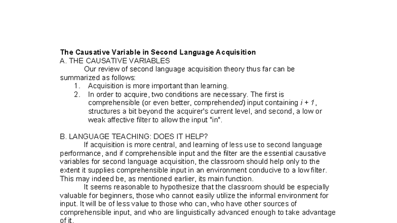 Causative Variables in Second Language Acquisition - LTE 111 - Studocu
