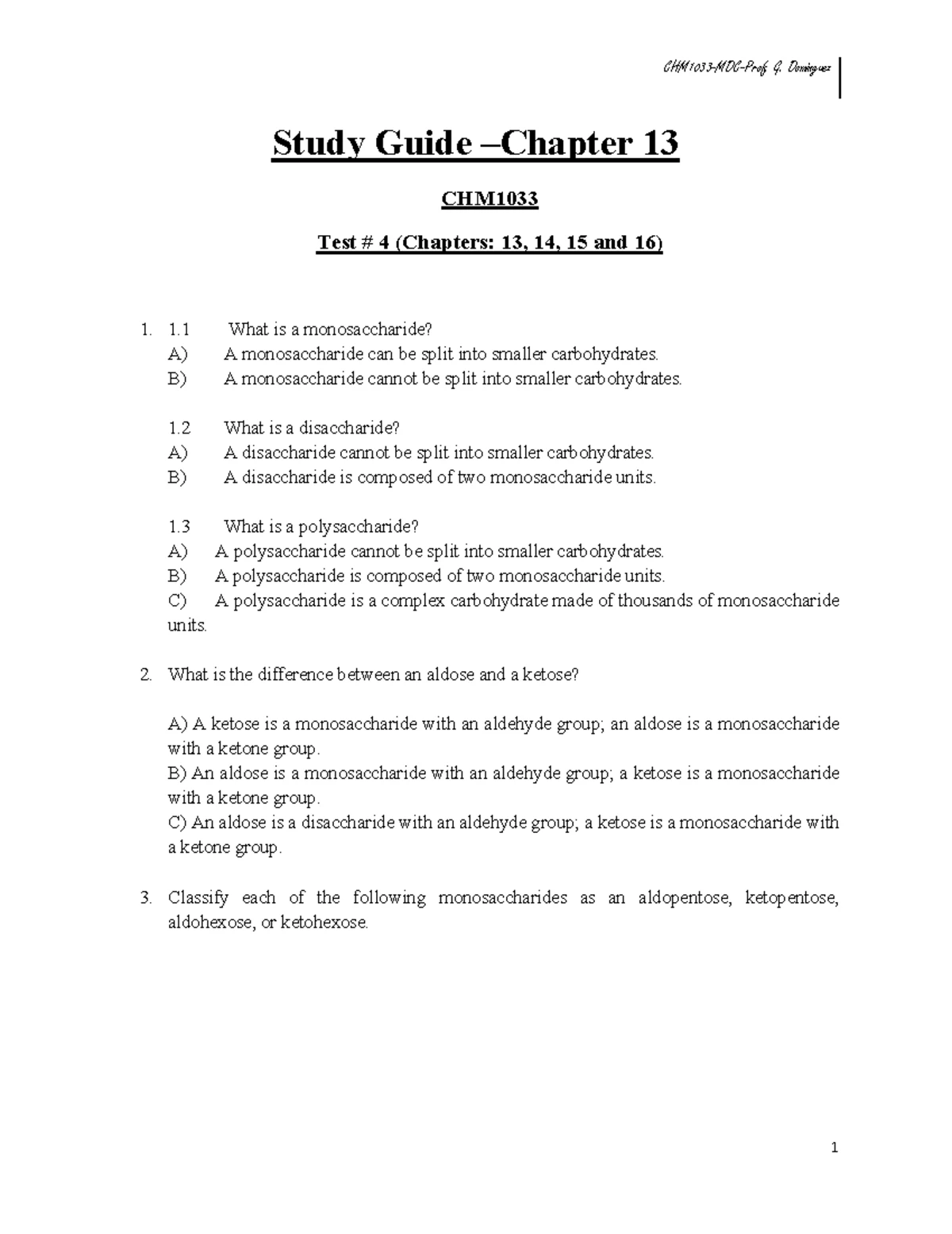 Study Guide - CHM1033 - Final Exam Review for Chapters 1-3 - Studocu