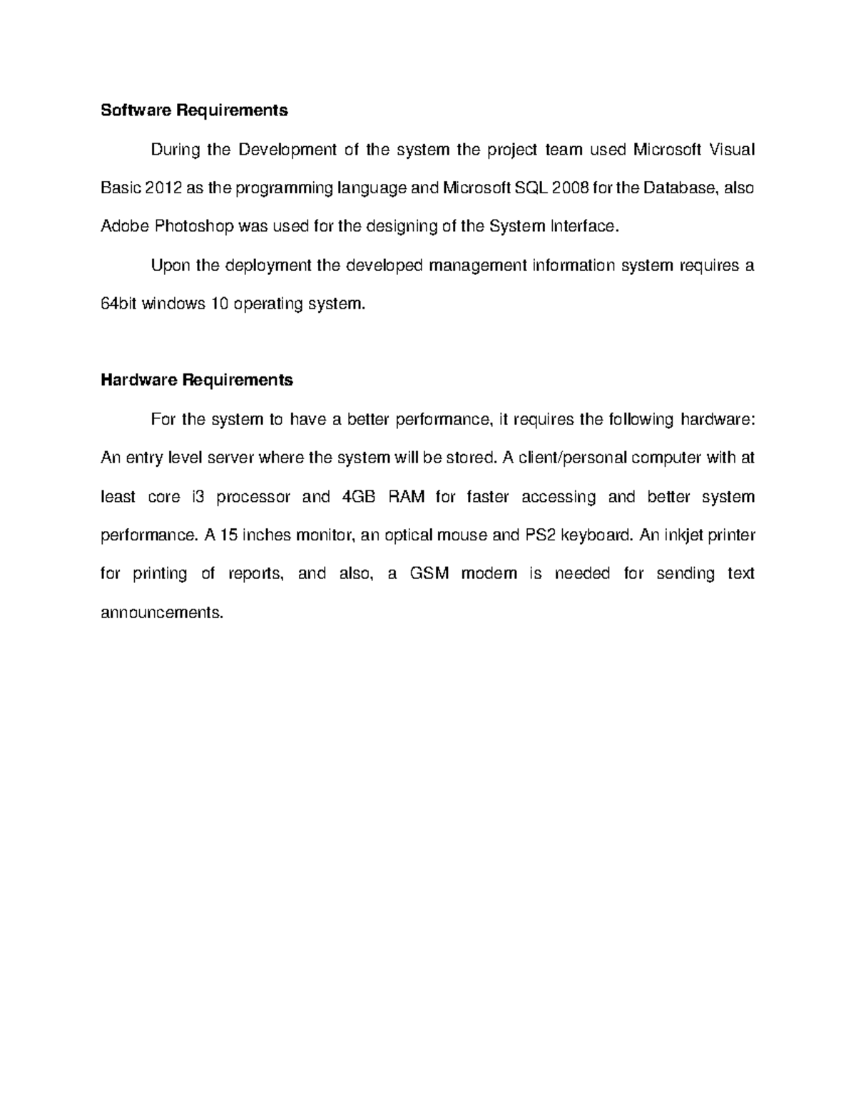 SW & HW Specs for Management Information System: A Sample Guide - Studocu
