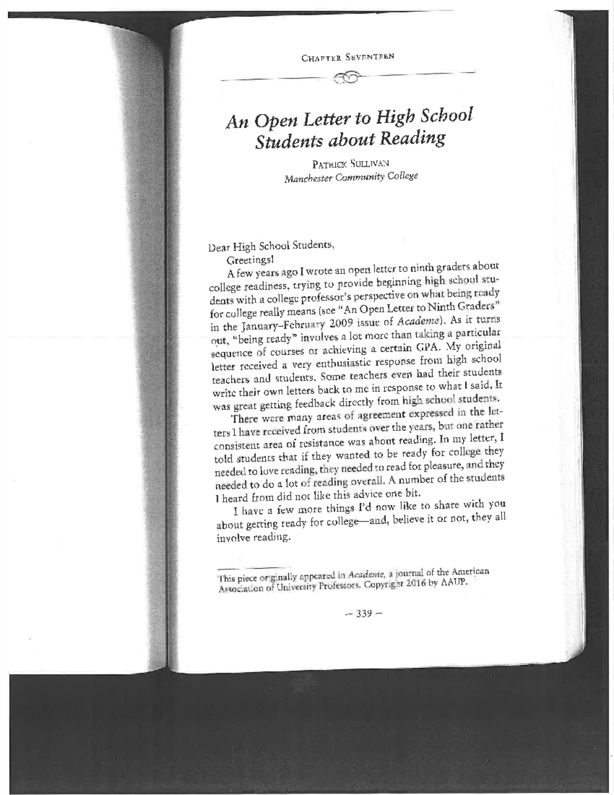 CHAPTER 17: An Open Letter to High School Students on Reading - Studocu