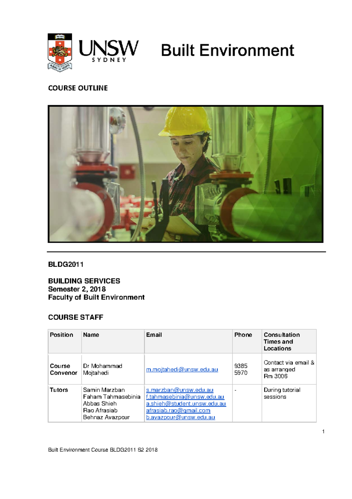 BLDG2011 Course Outline 2018 - COURSE OUTLINE BLDG2011 BUILDING ...