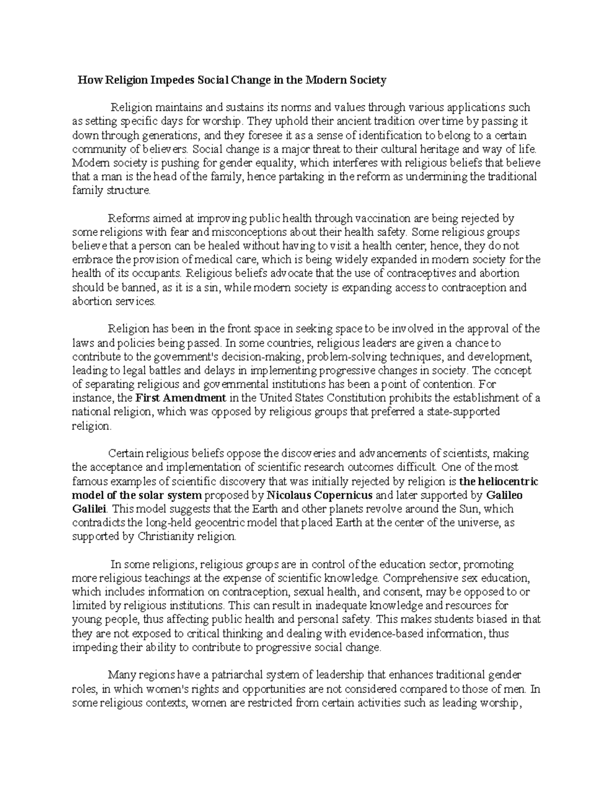 The Impact of Religion on Social Change: An Analytical Study - Studocu