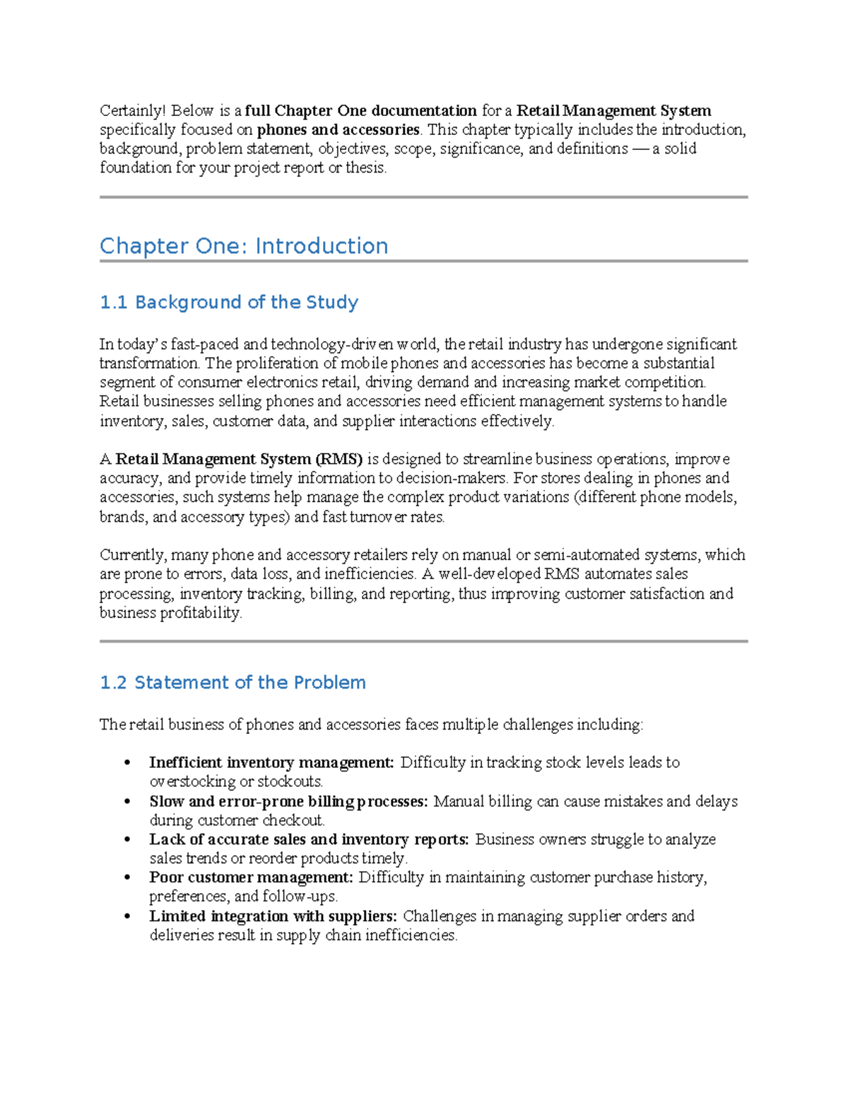 Retail Management System (RMS) Chapter One: Introduction and Overview ...