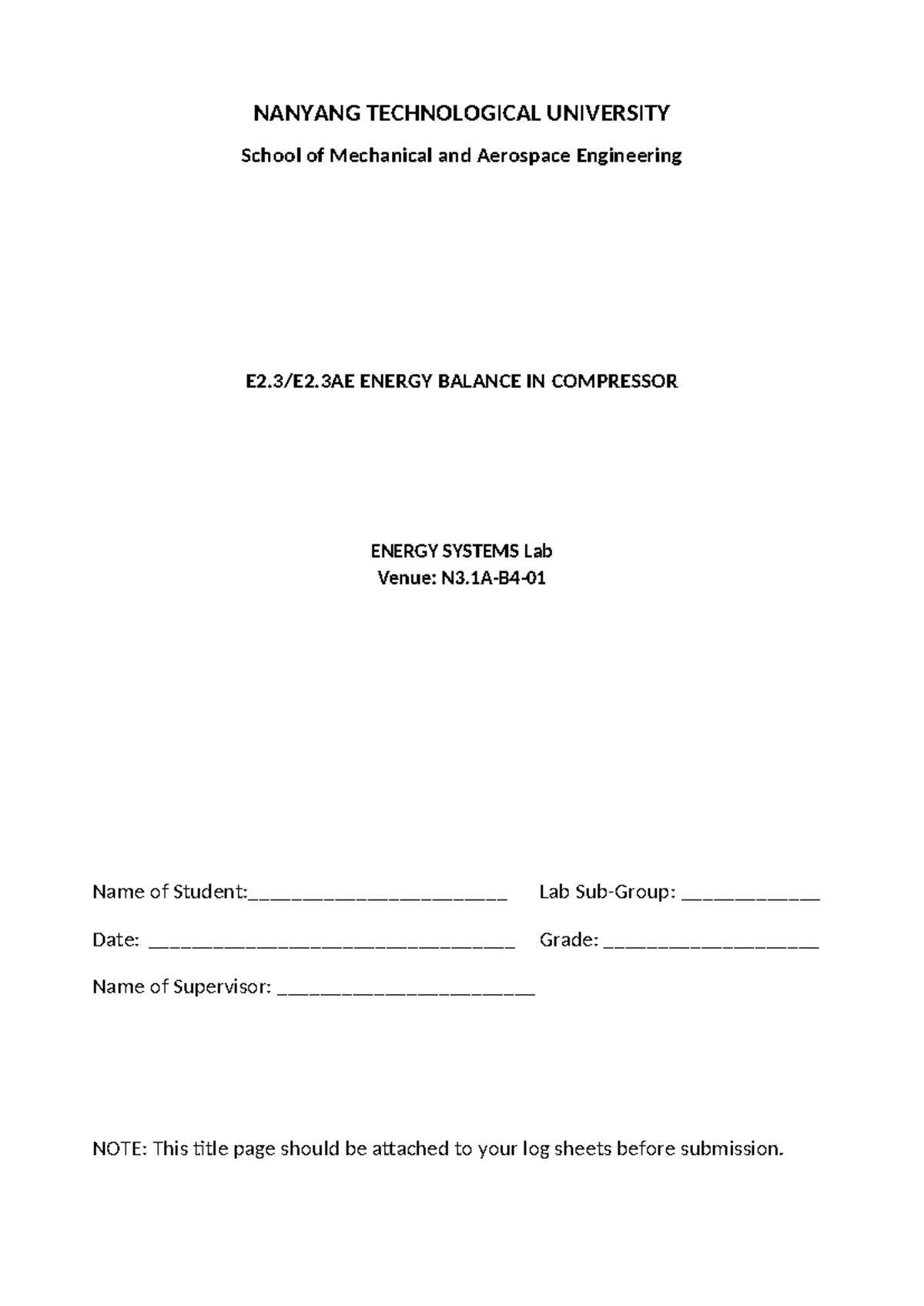 E2.3.2 (MA2071) Energy Balance in Centrifugal Compressor Lab Report ...