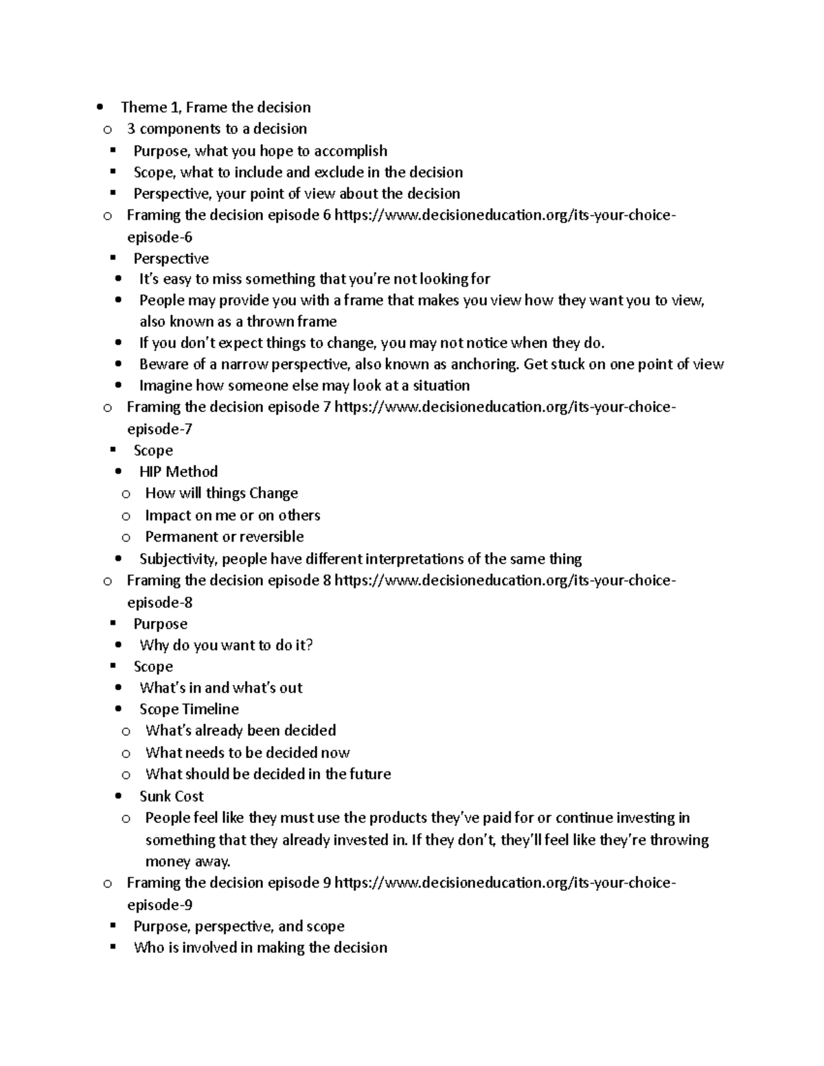 Decision-Making Frameworks: Week 4 Notes for Course ED 101 - Studocu
