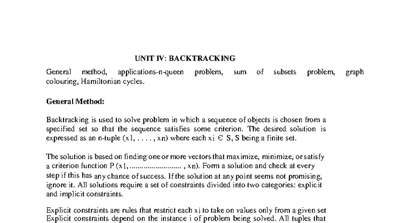 DAA UNIT IV: Backtracking Techniques for Graph Problems and N-Queens ...