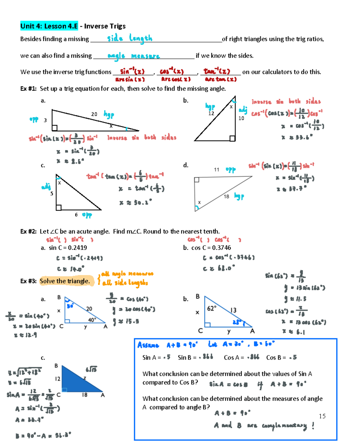 N4.E Inverse Trig Functions: Lesson 4.E Overview - Studocu