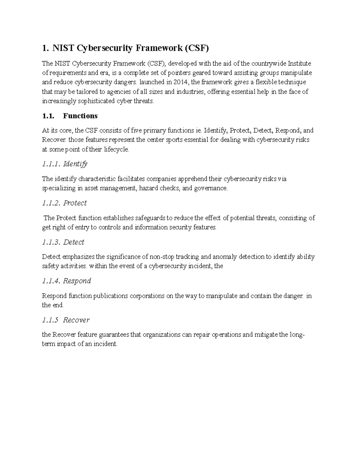 Cybersecurity Framework - 1. NIST Cybersecurity Framework (CSF) The ...