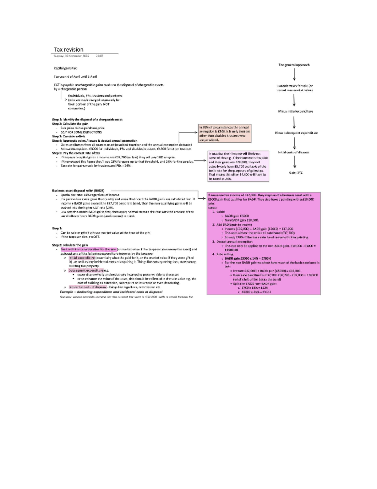 Capital Gains Tax (CGT) Calculation Guide - Tax Revision Notes - Studocu