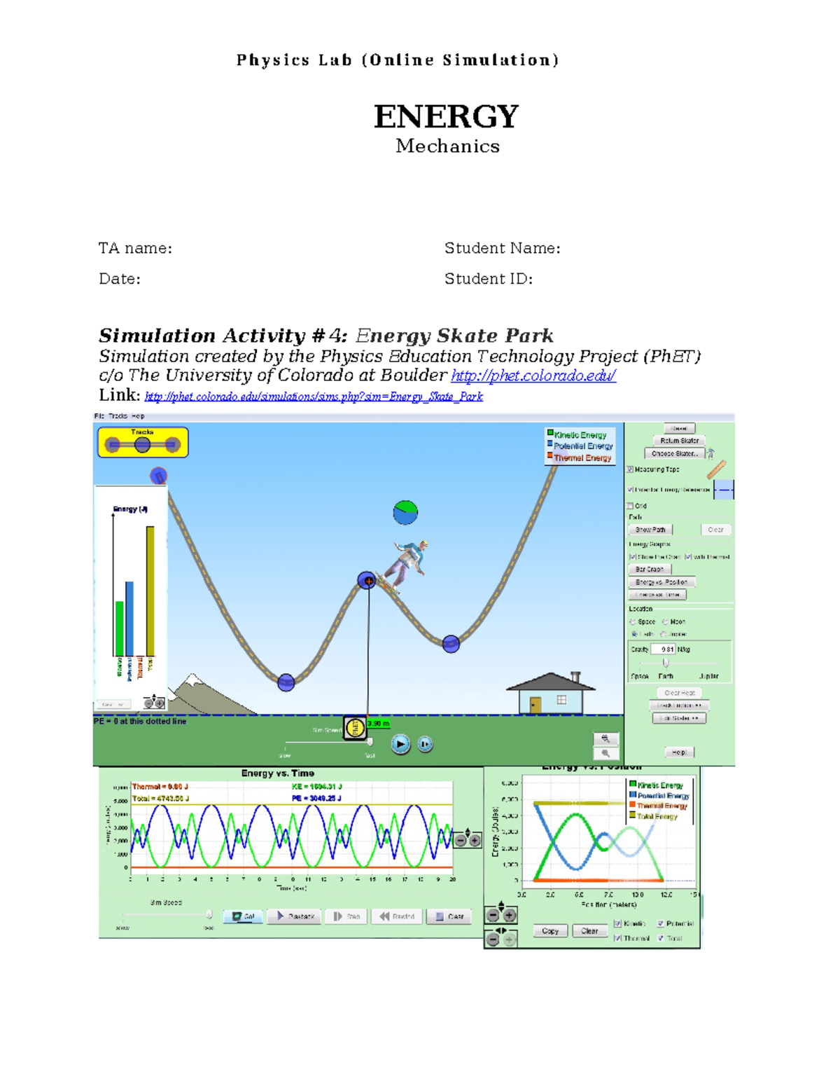 Energy Skate Park Simulation Activity - PHYS 6 Online Lab - Studocu