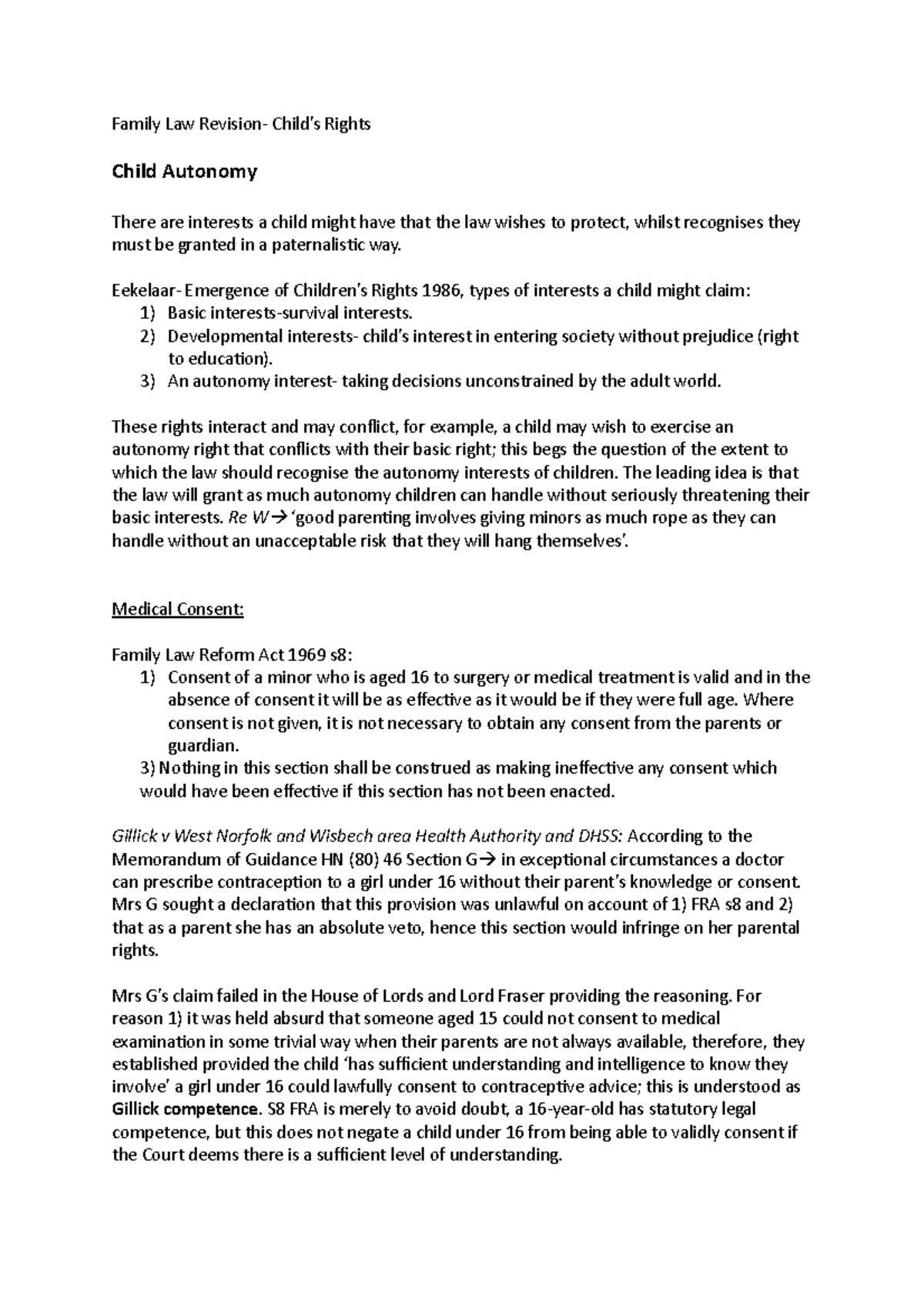 Family Law Revision: Protecting Children's Rights and Autonomy - Studocu
