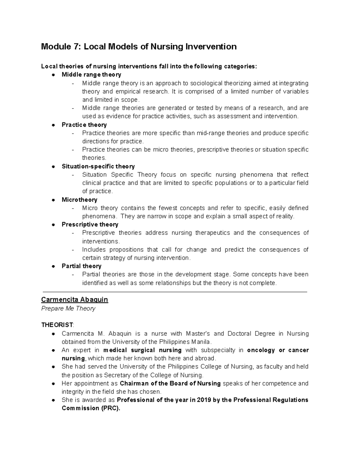 [Reviewer] TFN M6 and M7 - Module 7: Local Models of Nursing ...