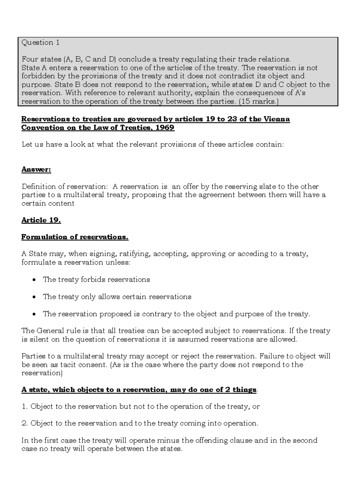 LCP4801 Final Exam Answers on Treaty Reservations and International Law ...