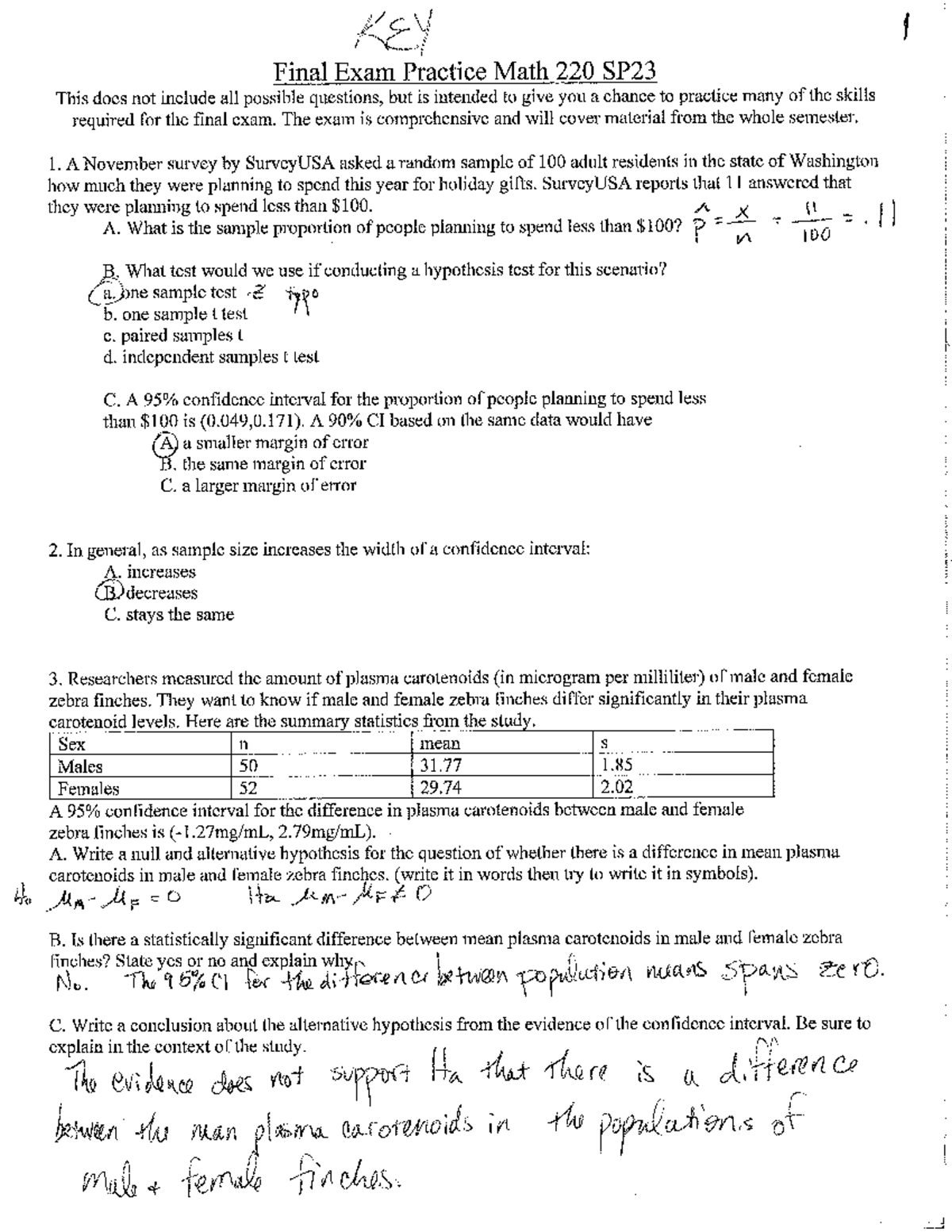 Final Exam Practice Key And Solutions Guide Studocu