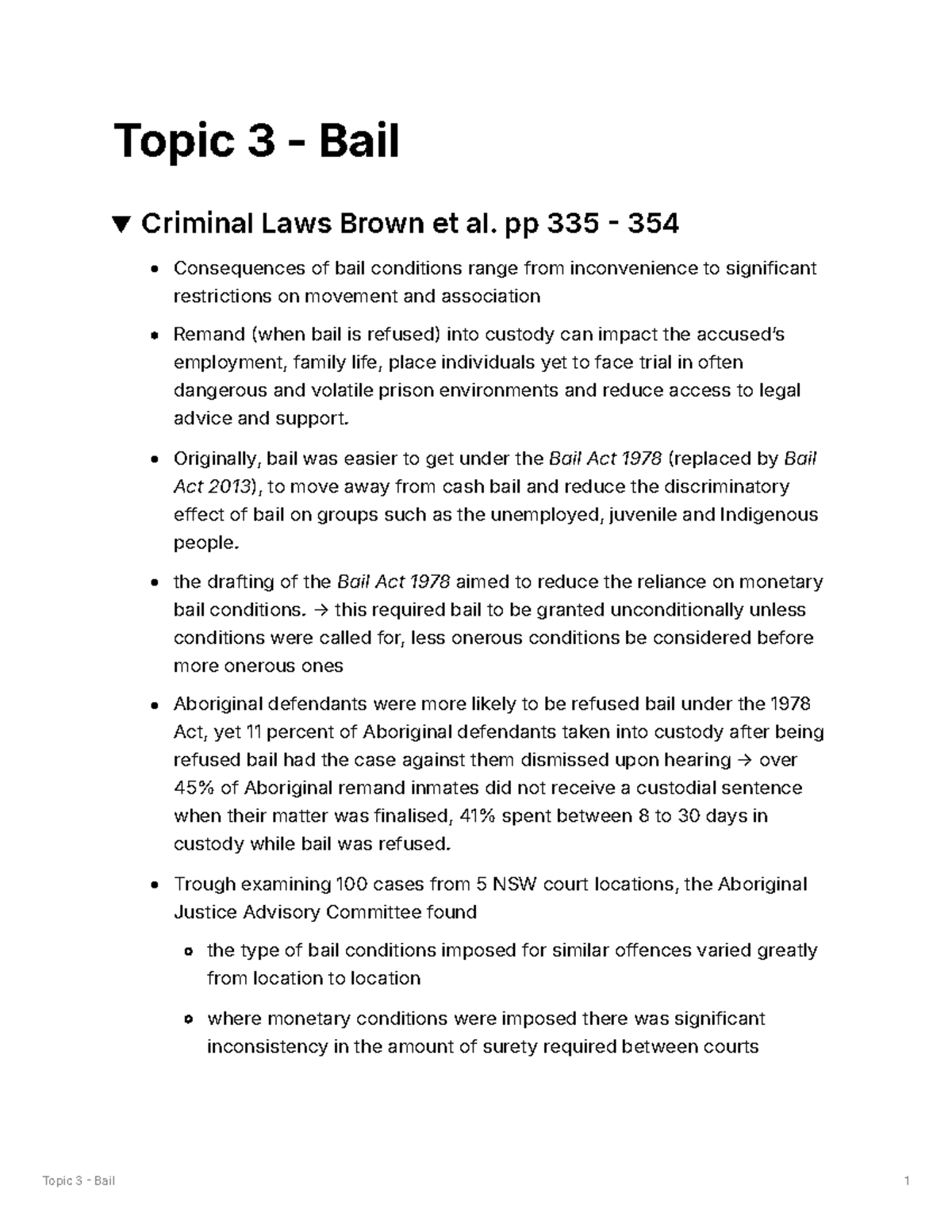 LAWS1014 Bail Notes - Summary Civil and Criminal Procedure - Topic 3 ...