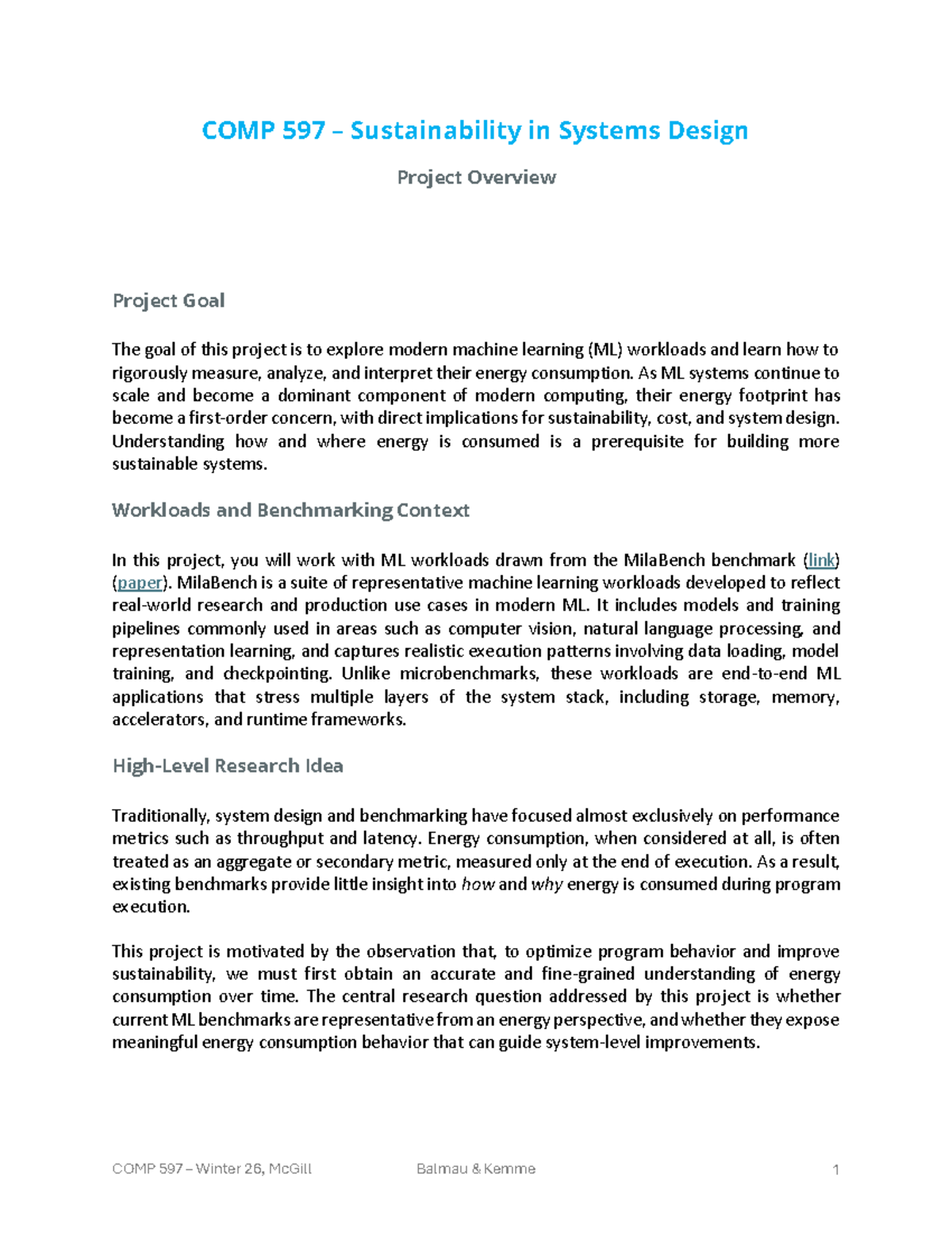 COMP 597 Project Overview: Analyzing Energy Consumption in ML Workloads ...
