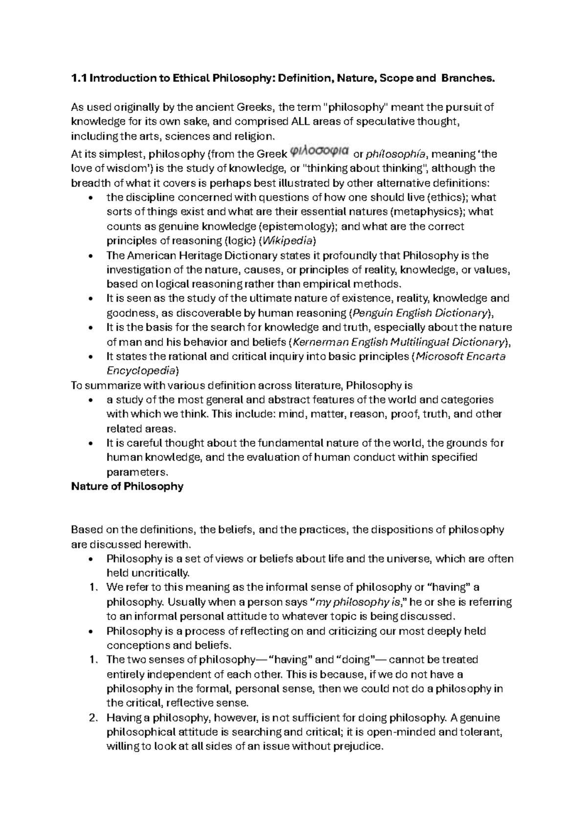 Professional Ethics Lecture Notes 1: Understanding Ethical Philosophy ...