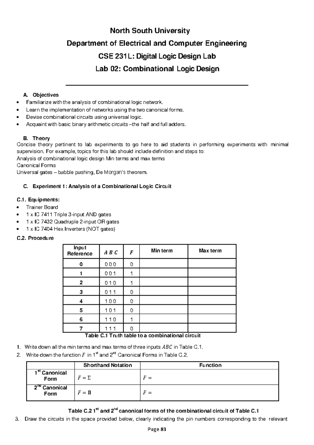 CSE 231L: Lab 02 - Combinational Logic Design Manual - Studocu
