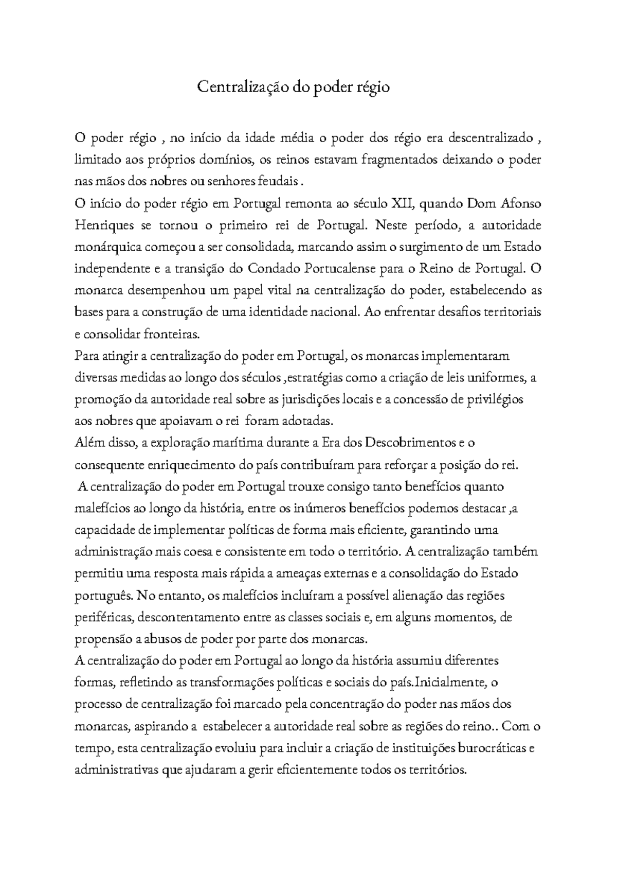 Centralização do Poder Régio em Portugal: História e Impactos - Studocu