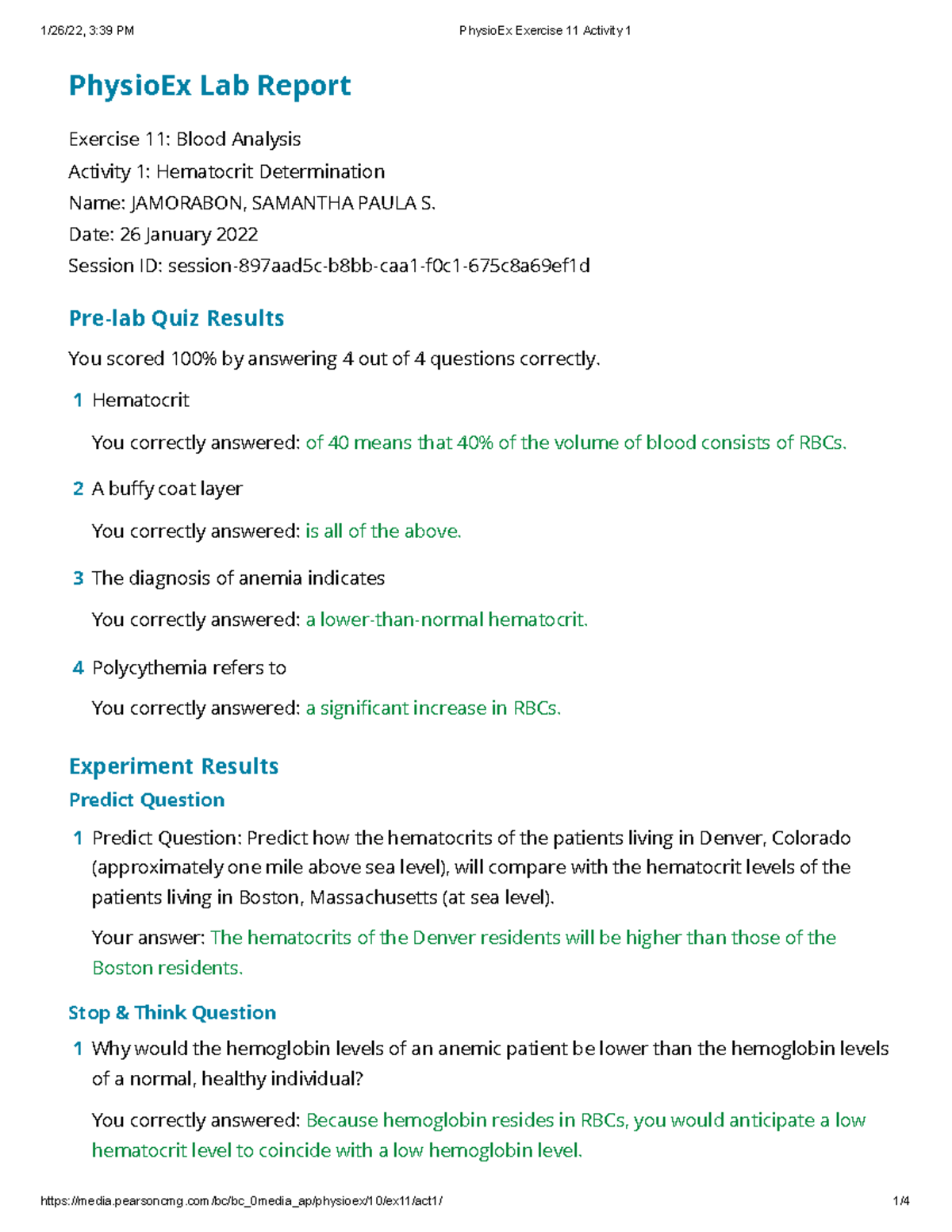 Physio Ex CBI 11: Blood Analysis Activity 1 Hematocrit Results - Studocu