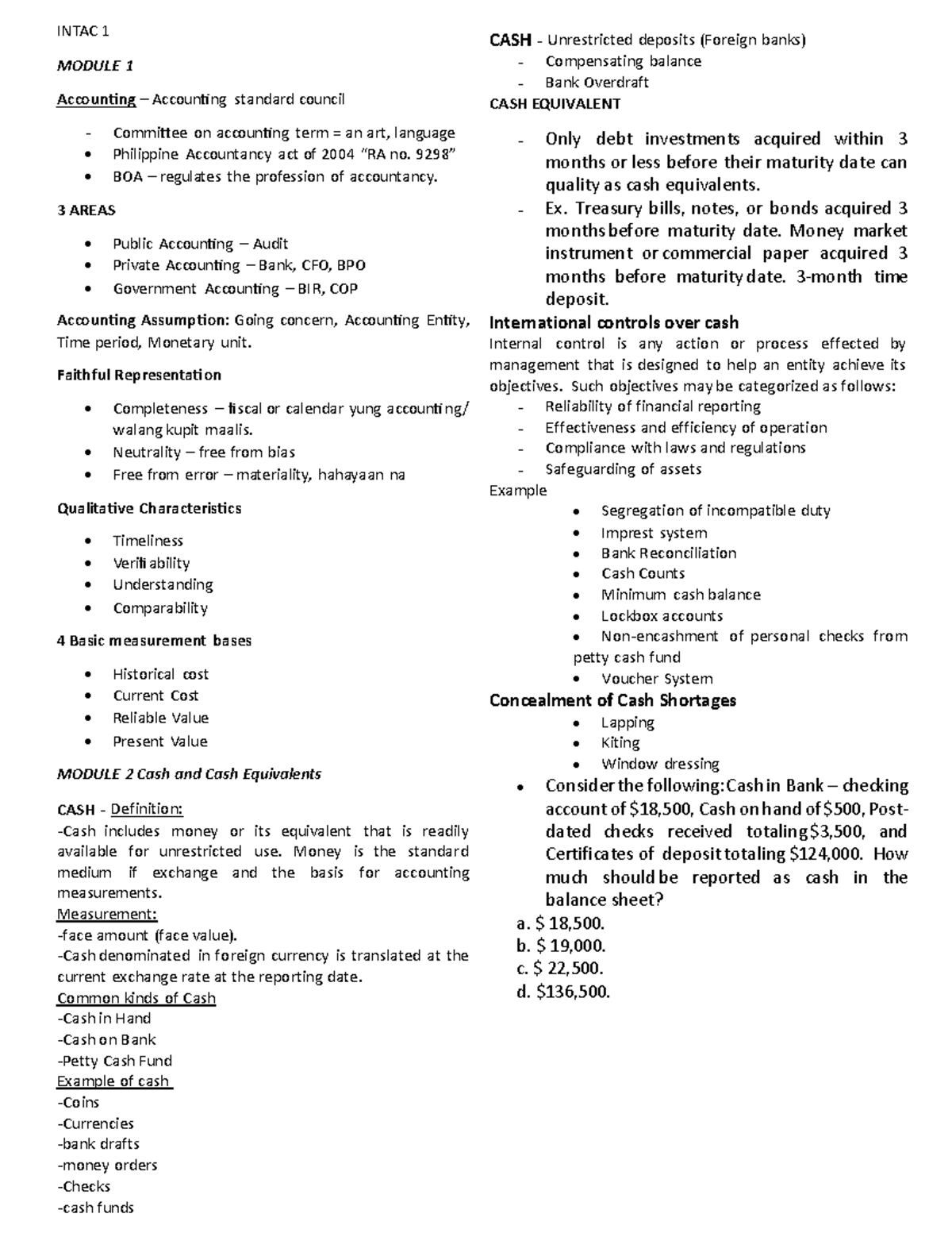 INTAC 1 - Accounting Review Notes for Modules 1 & 2 - Studocu