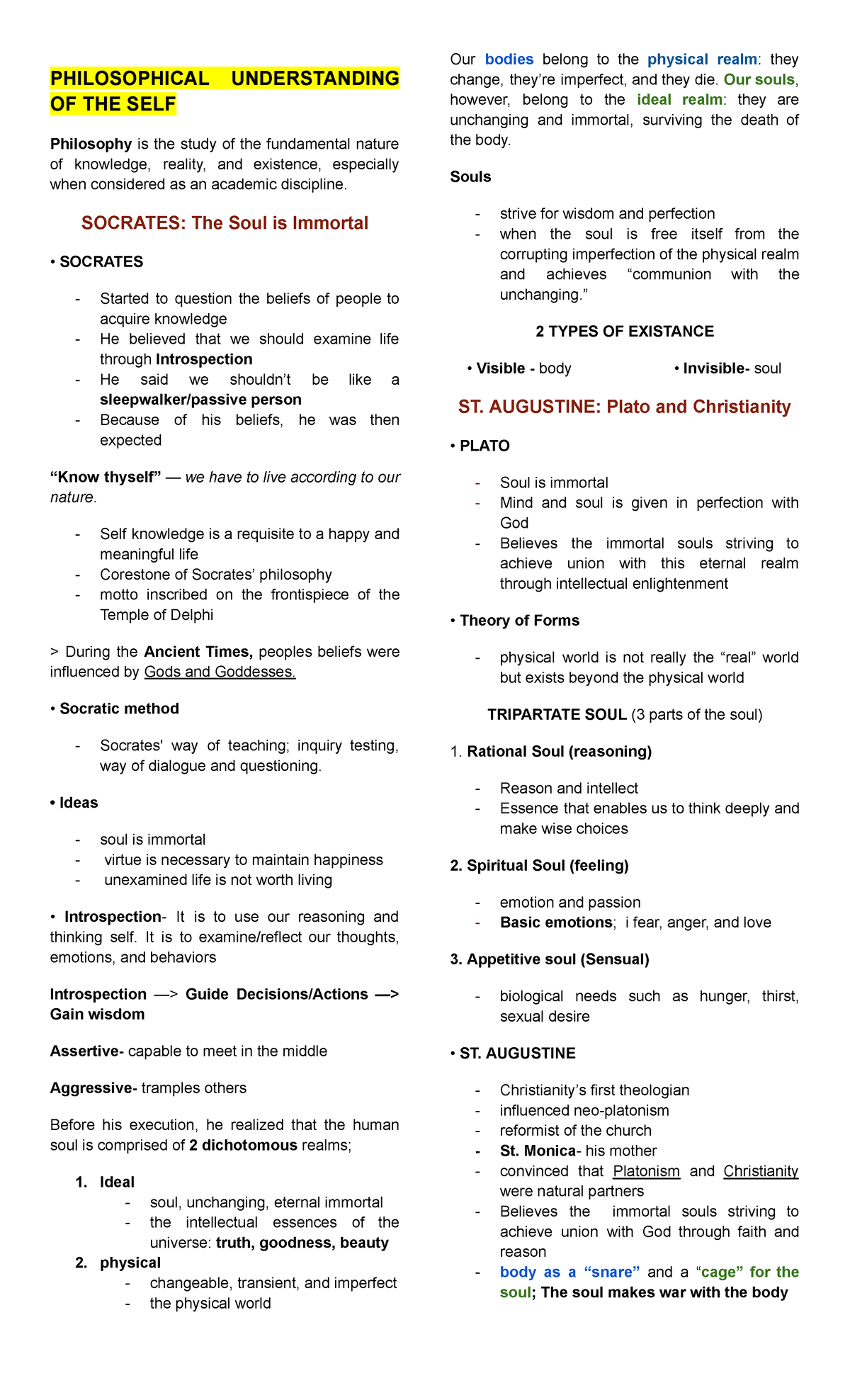 UTS 101: Philosophical Perspectives on the Self - Chapter 1 & 2 Notes ...