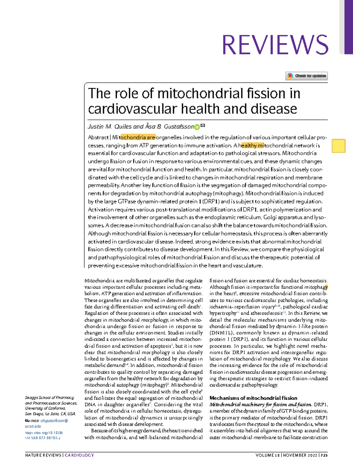 Mitochondrial Fission in Cardiovascular Health & Disease: A Review ...