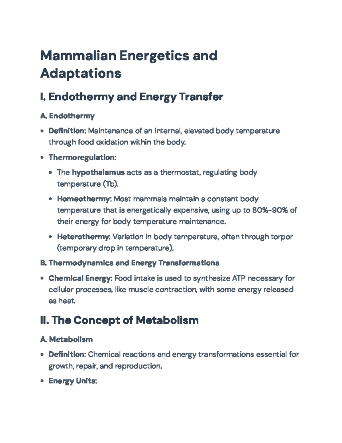 Metabolic Energy Dynamics in Mammals: Adaptations and Processes ...