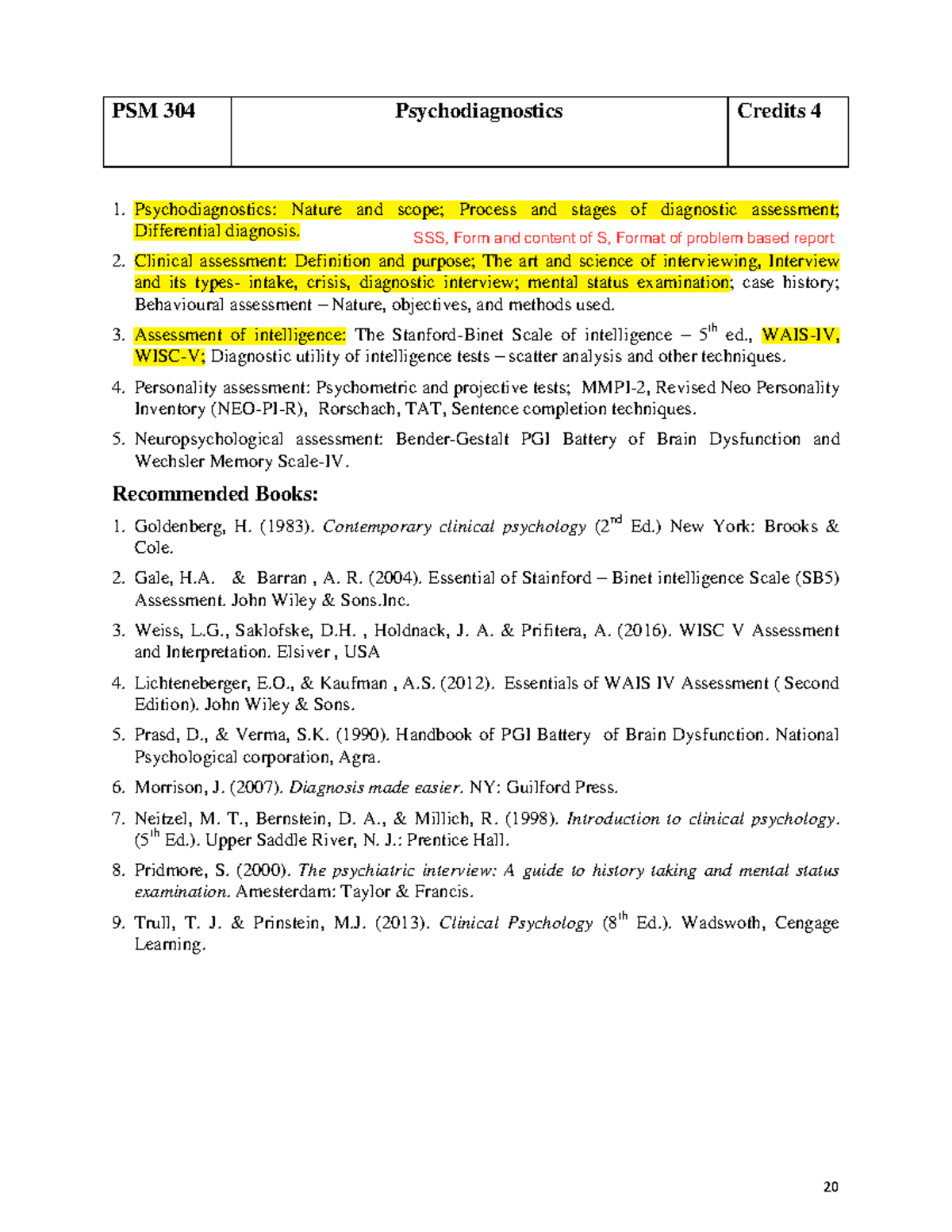 PSM 304 Psychodiagnostics - Lecture Notes on Assessment Techniques ...