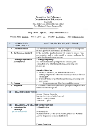 DLP - WEEK 1 - October 1 - Daily Lesson Plan - Republic of the ...