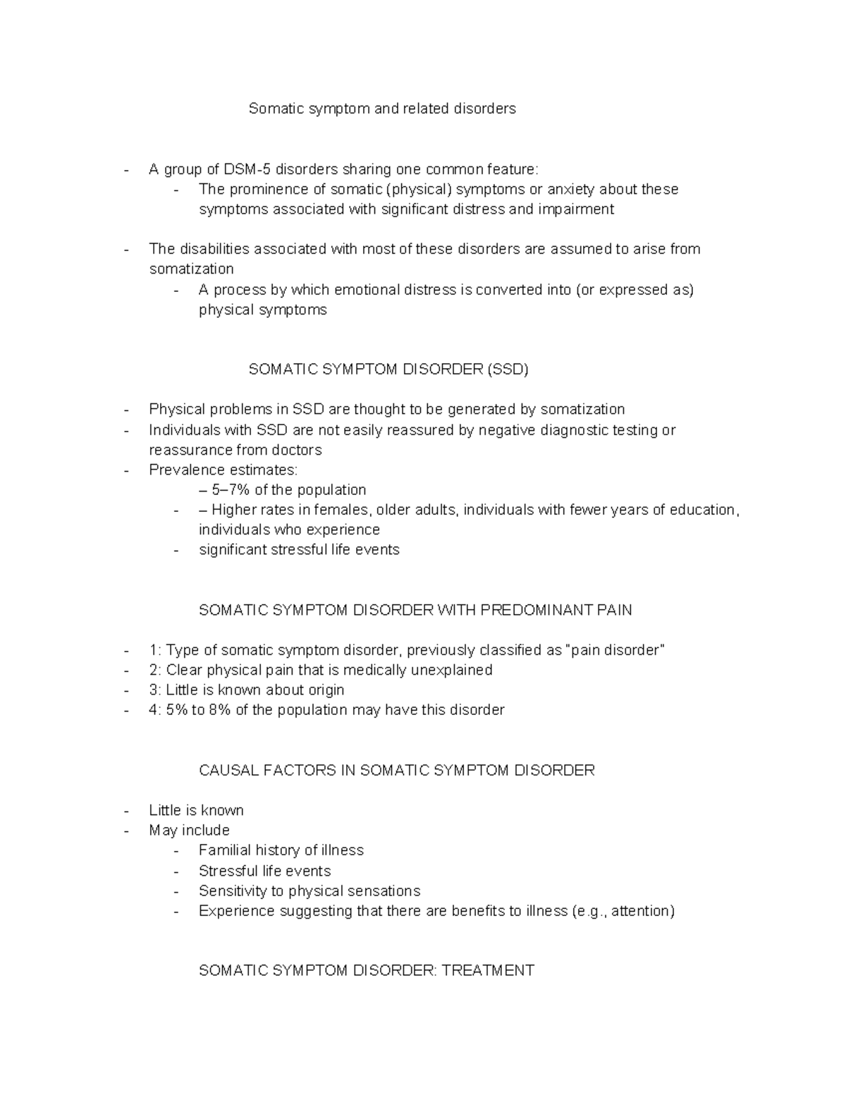 Psychopathology PSY 101: Notes on Somatic Disorders & Dissociation ...