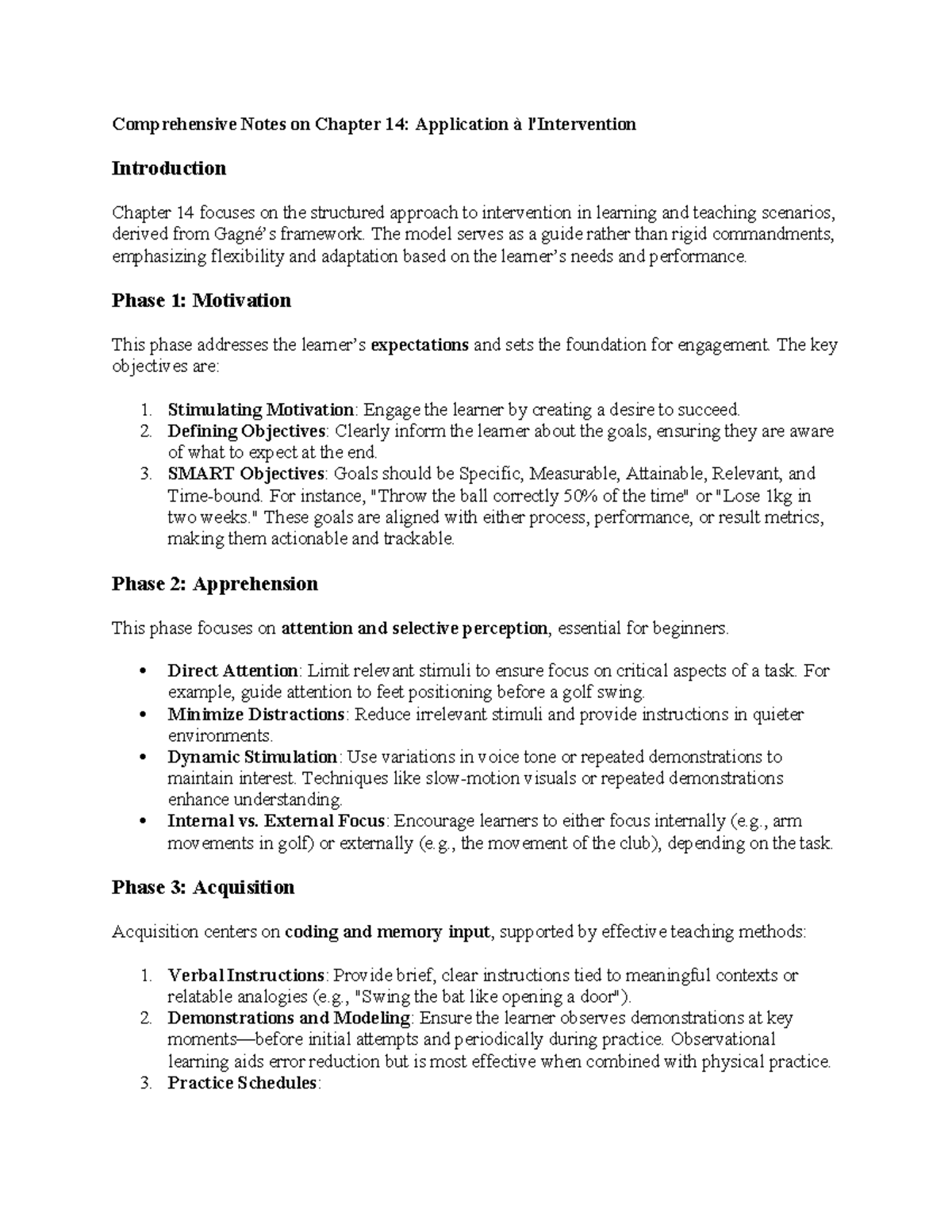 Comprehensive Notes on Chapter 14: Gagné’s Intervention Model - Studocu
