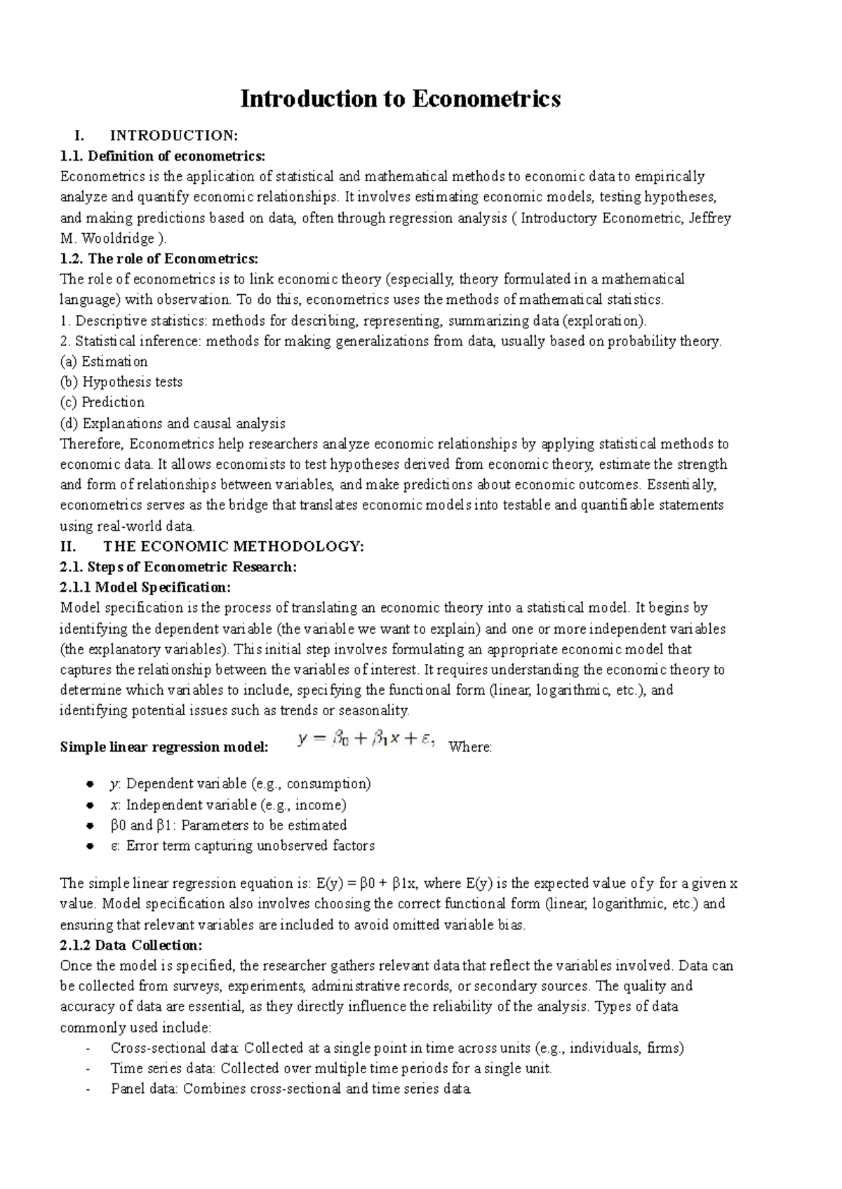ECON 101: Introduction to Econometrics - Key Concepts and Methodology ...