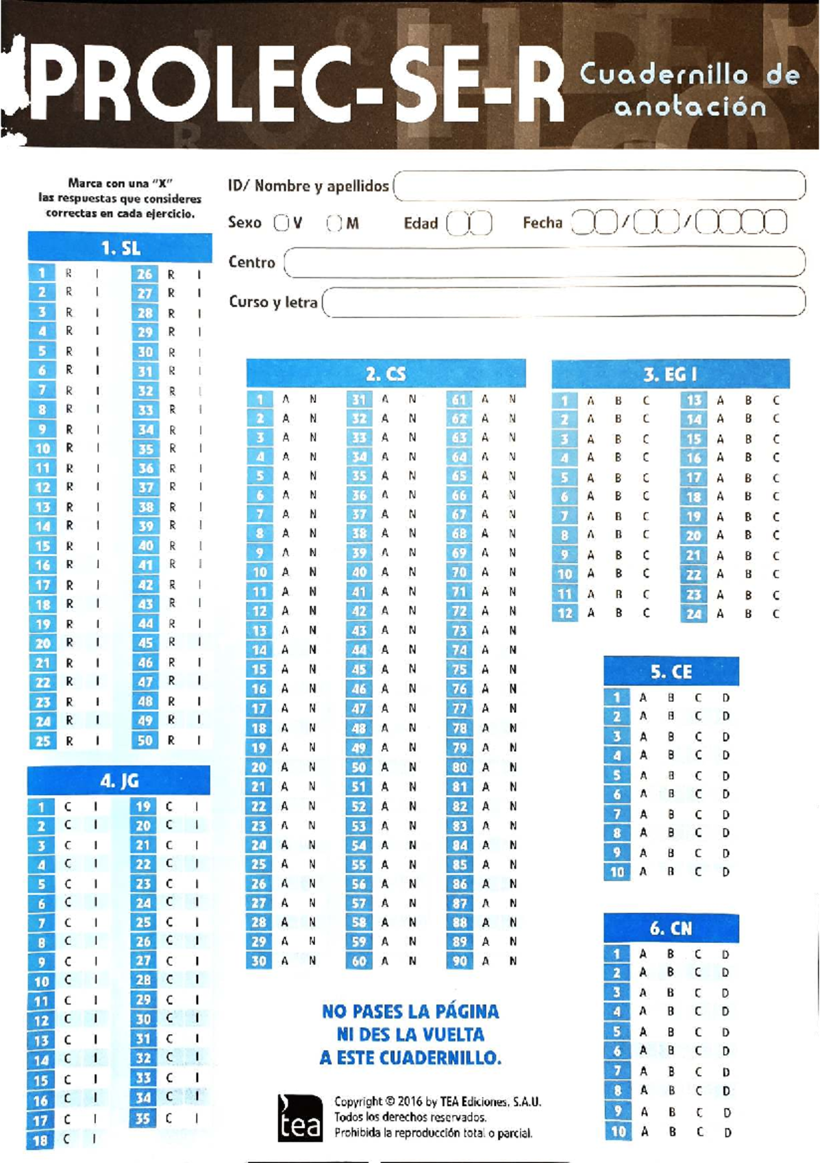 PROLEC-SE-R Cuadernillo de Anotación y Respuestas Correctas - Document Preview