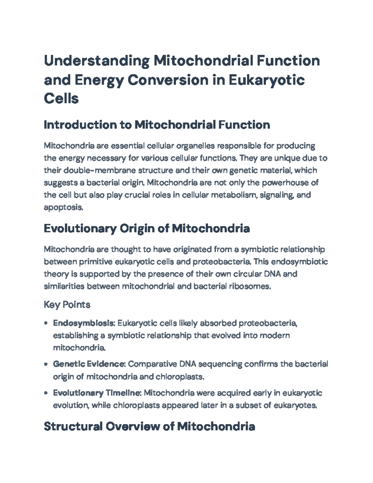 Mitochondrial Function & Energy Conversion in Eukaryotic Cells: A Study ...