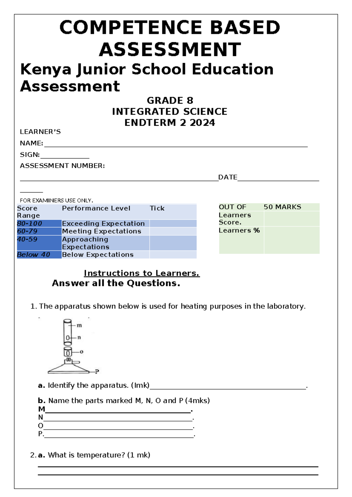 G7 Integrated Science 2024 Endterm Assessment for Grade 8 - Studocu