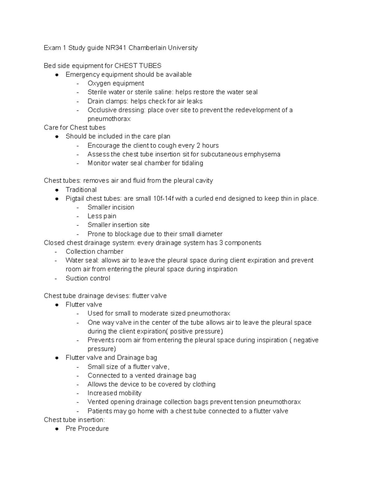NR341 Exam 1 Study Guide: Chest Tubes and Airway Management in Nursing ...