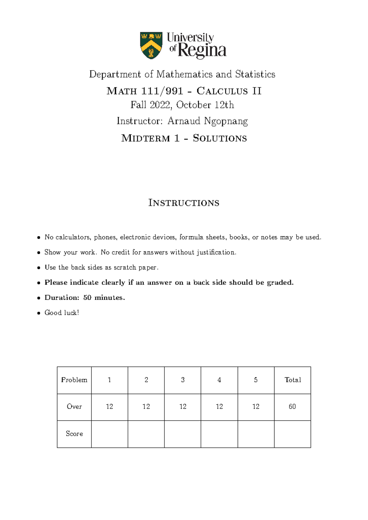 Math 111 - Midterm 1 Solutions & Detailed Explanations - Studocu