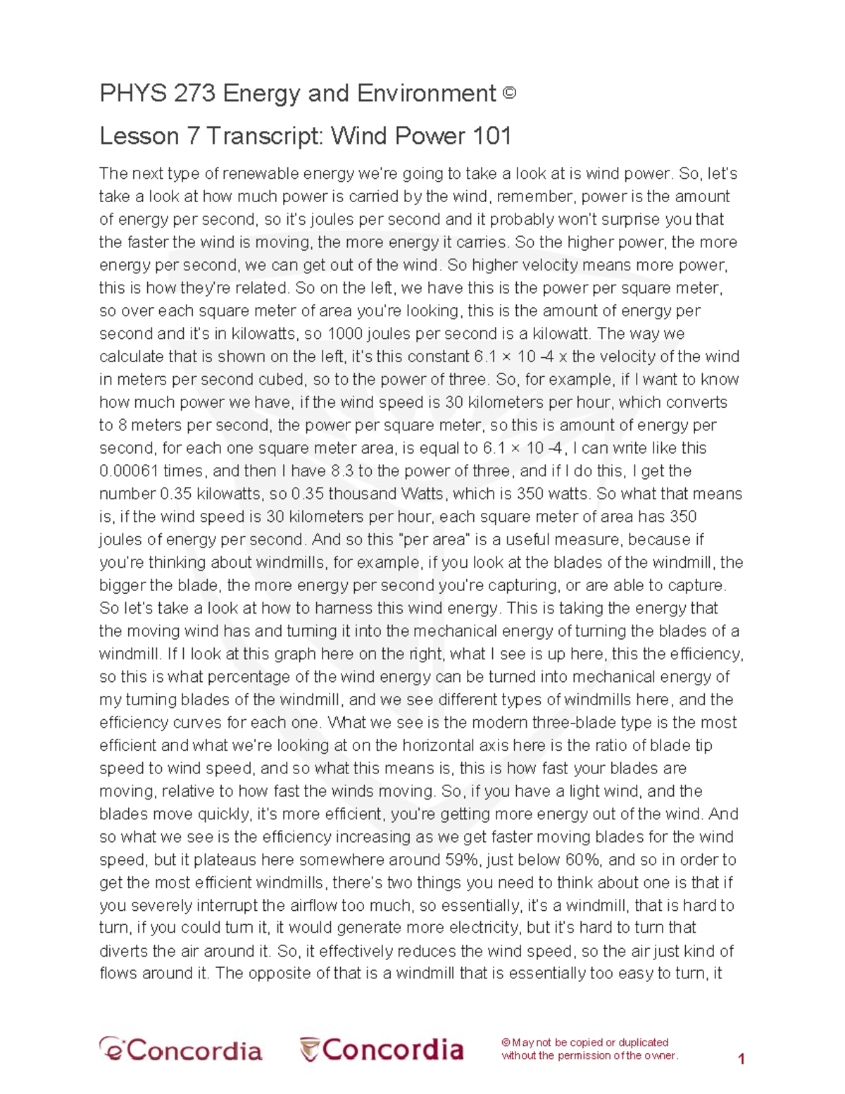 PHYS 273 Wind Power 101: Energy & Environment Lesson 7 Notes - Studocu