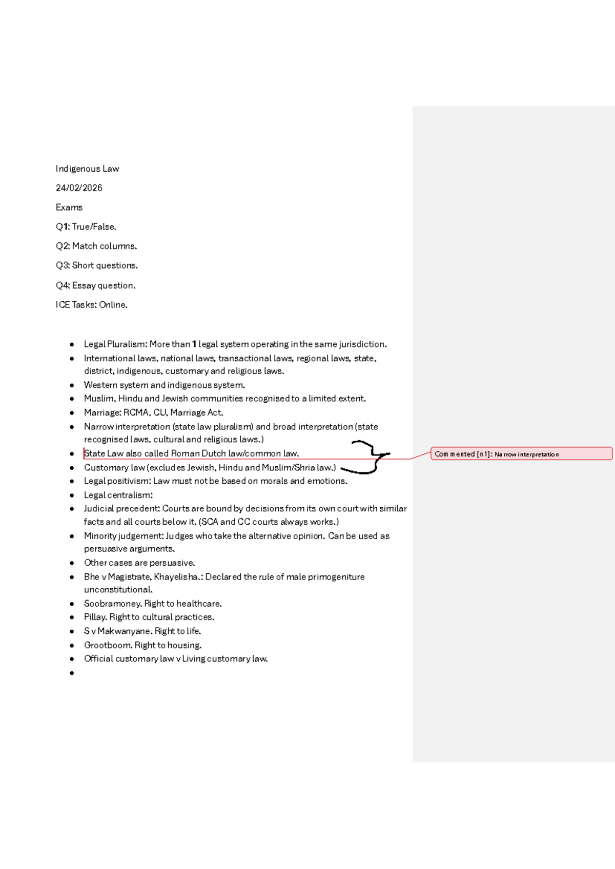 Indigenous Law Exam Notes: Legal Pluralism & Key Cases (ICE) - Studocu